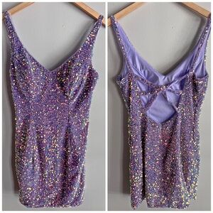Hellymoon Purple Sequin Mini Dress Open Back Sparkle Party Club Bodycon Size 8